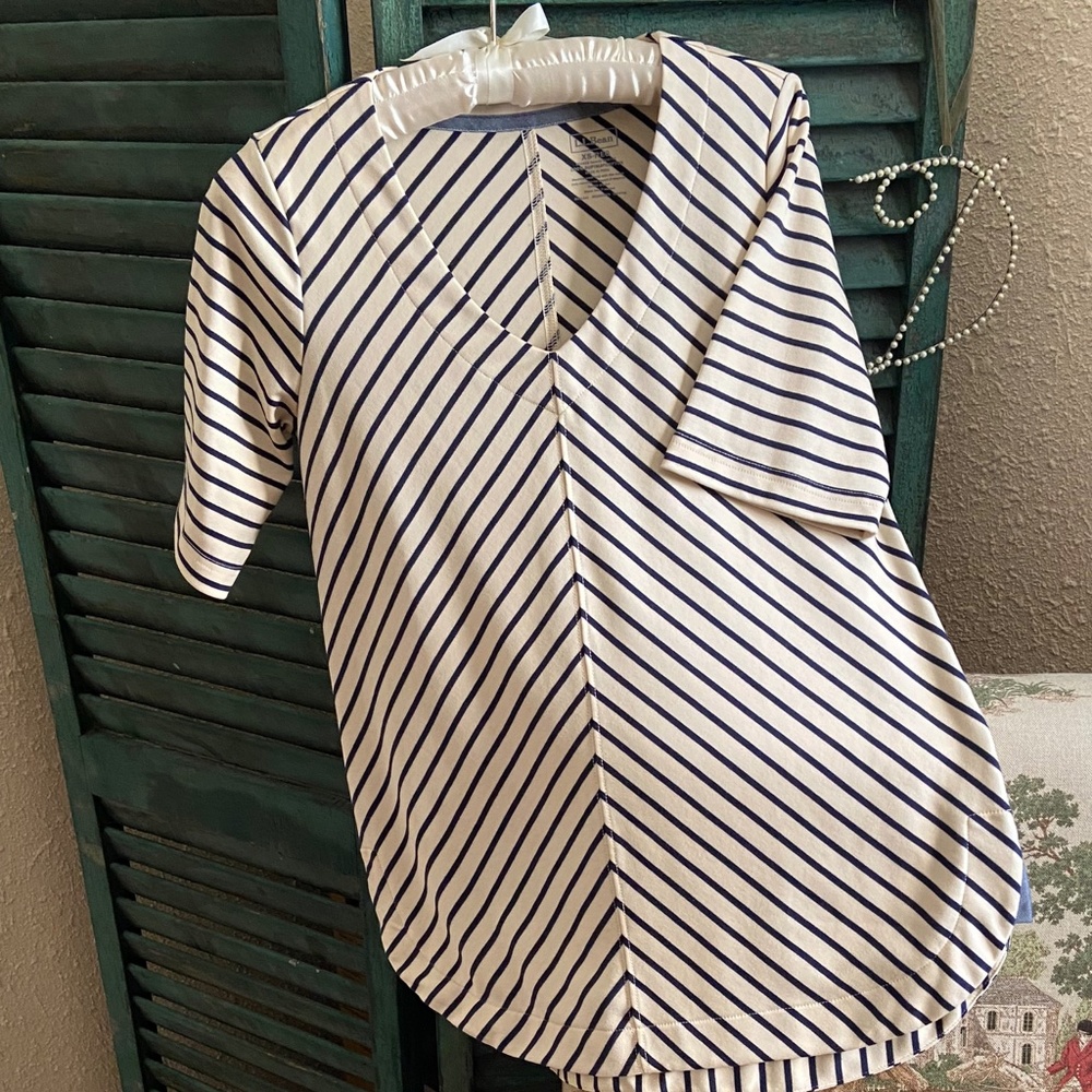NWT L.L.Bean Pima Cotton Tunic, XS, Cream/Navy